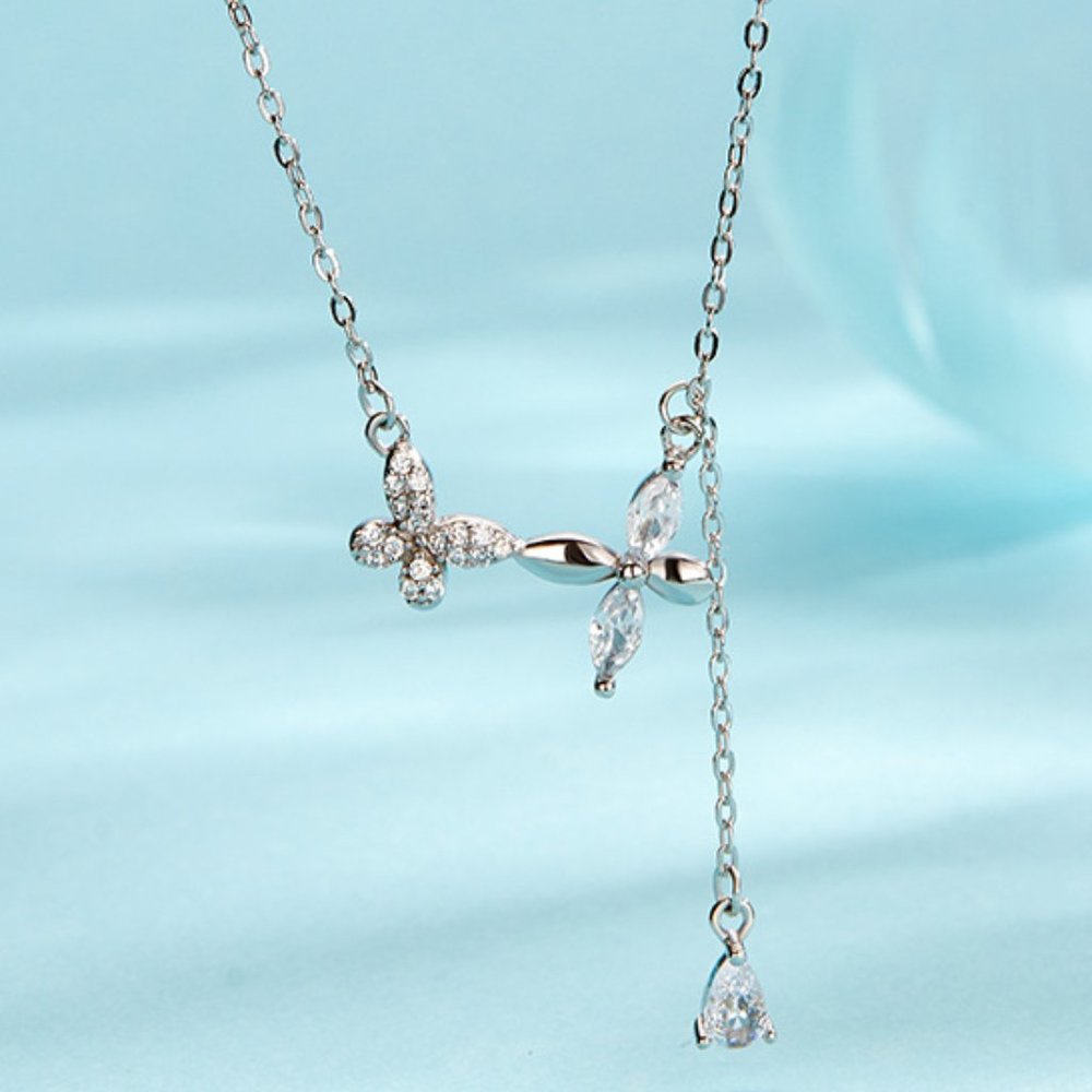 925 sterling silver butterfly fringe necklace